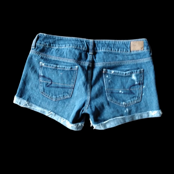 American Eagle Dark Wash Ripped Paint Splat Jean Shorts Size 6 - Picture 2 of 5